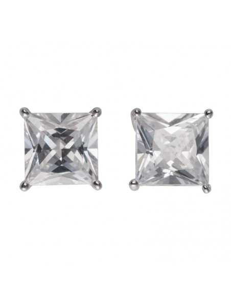 Pendientes de presión talla princesa con circonita blanca de 7 mm