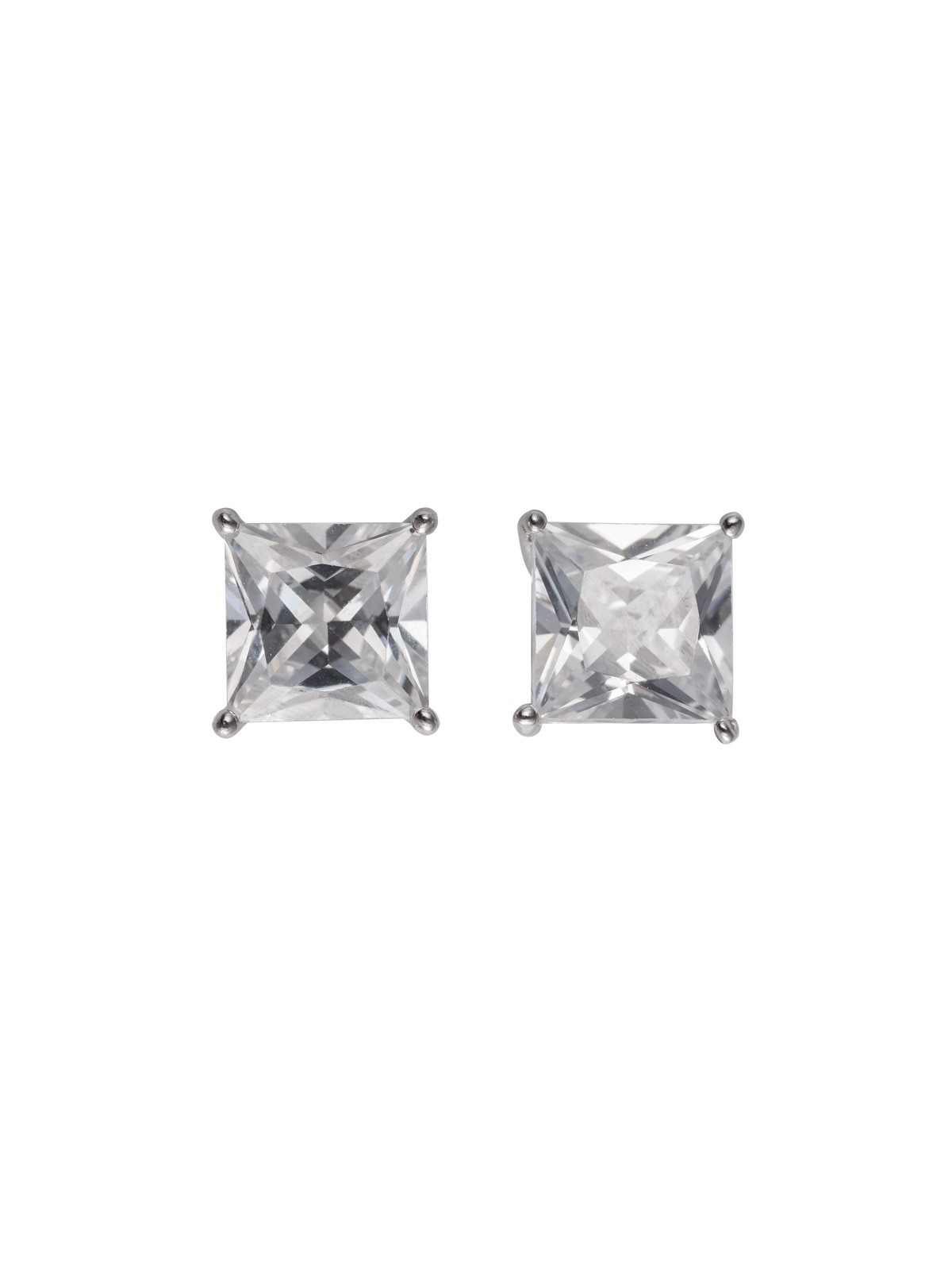 Pendientes de presión talla princesa con circonita blanca de 7 mm