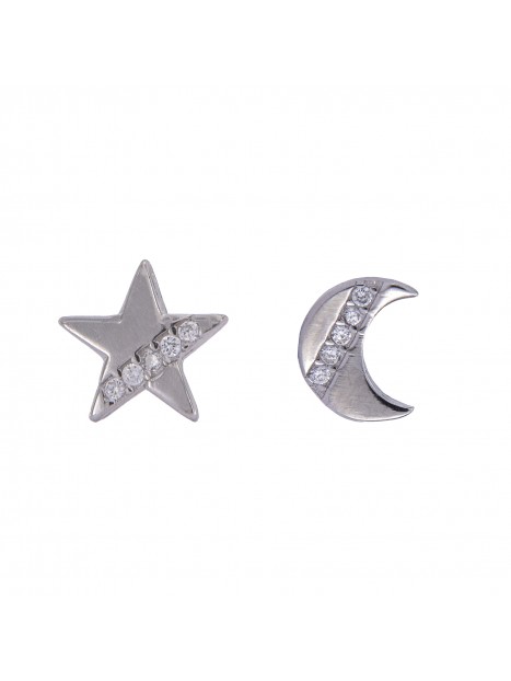 Pendientes de presión estrella y luna con circonitas blancas en Plata de Ley 925