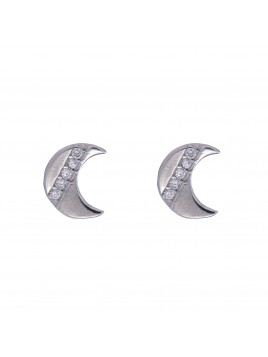Pendientes de presión luna con línea de circonitas blancas en Plata de Ley 925