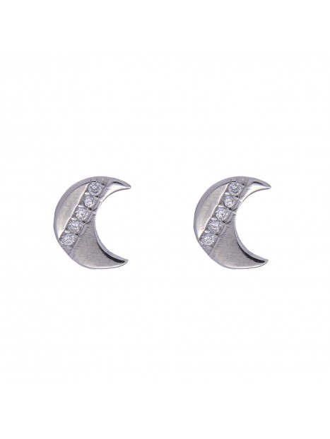 Pendientes de presión luna con línea de circonitas blancas en Plata de Ley 925