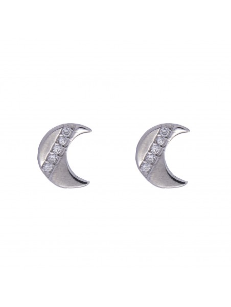 Pendientes de presión luna con línea de circonitas blancas en Plata de Ley 925