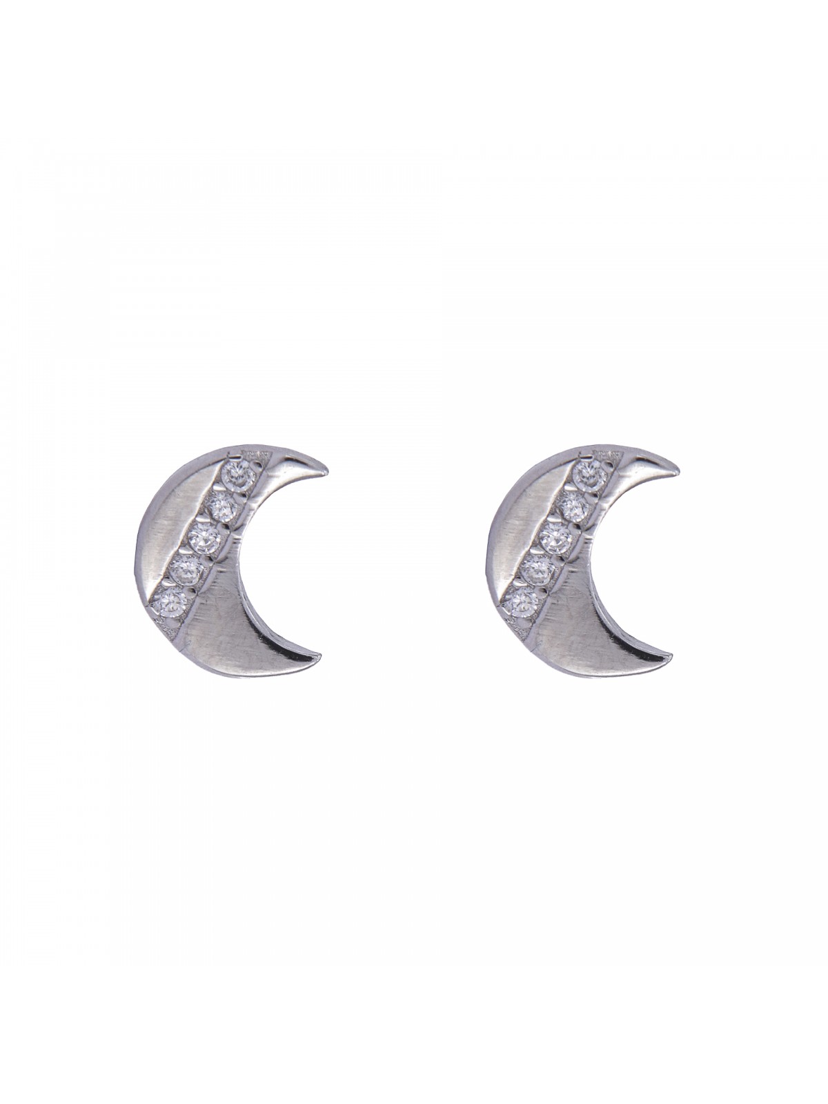 Pendientes de presión luna con línea de circonitas blancas en Plata de Ley 925
