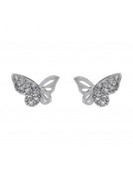 Pendientes de presión mariposa con ala de circonitas blancas y detalles calados