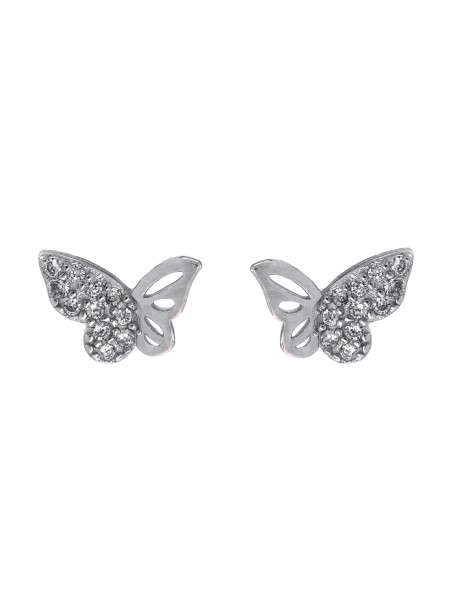 Pendientes de presión mariposa con ala de circonitas blancas y detalles calados