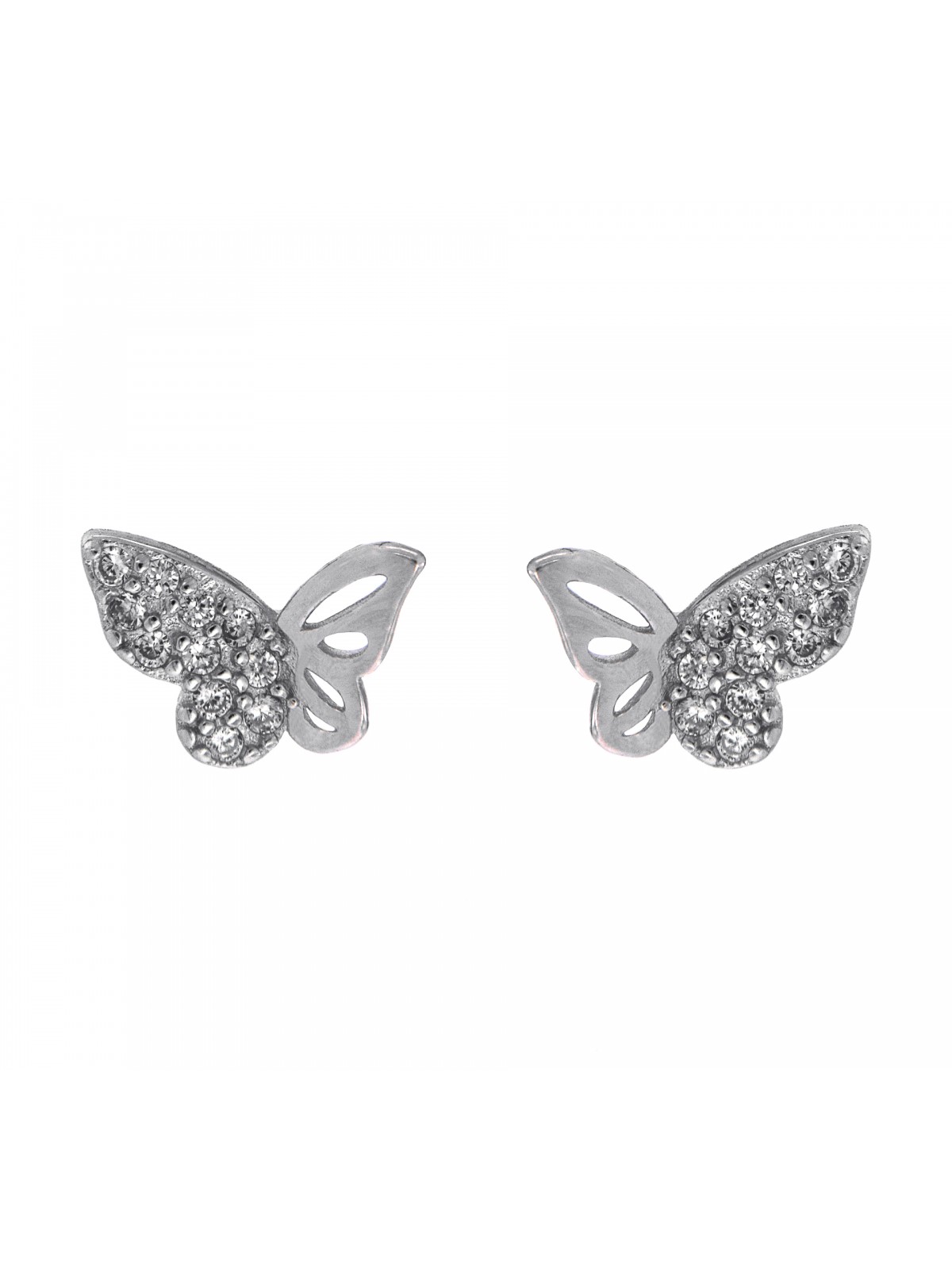 Pendientes de presión mariposa con ala de circonitas blancas y detalles calados