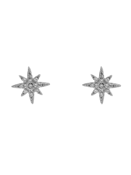 Pendientes de presión estrella de ocho puntas con circonitas blancas en Plata de Ley 925