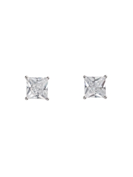 Pendientes de presión talla princesa con circonita blanca de 5 mm