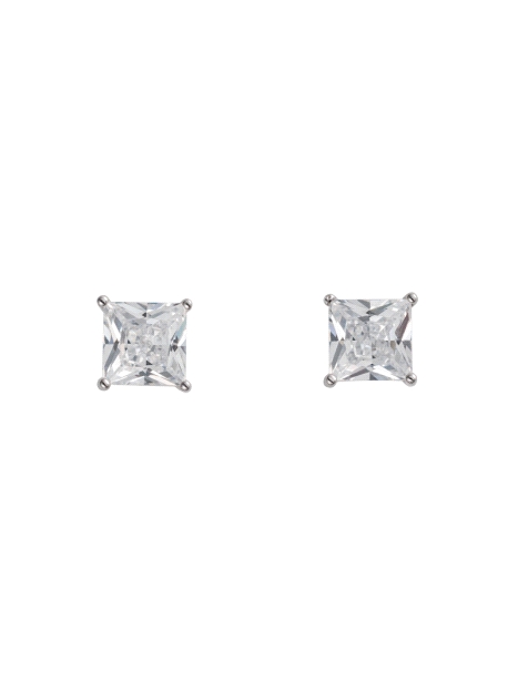 Pendientes de presión talla princesa con circonita blanca de 5 mm