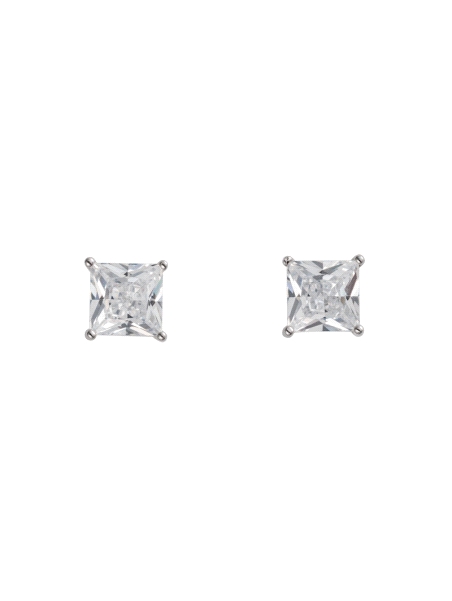 Pendientes de presión talla princesa con circonita blanca de 5 mm