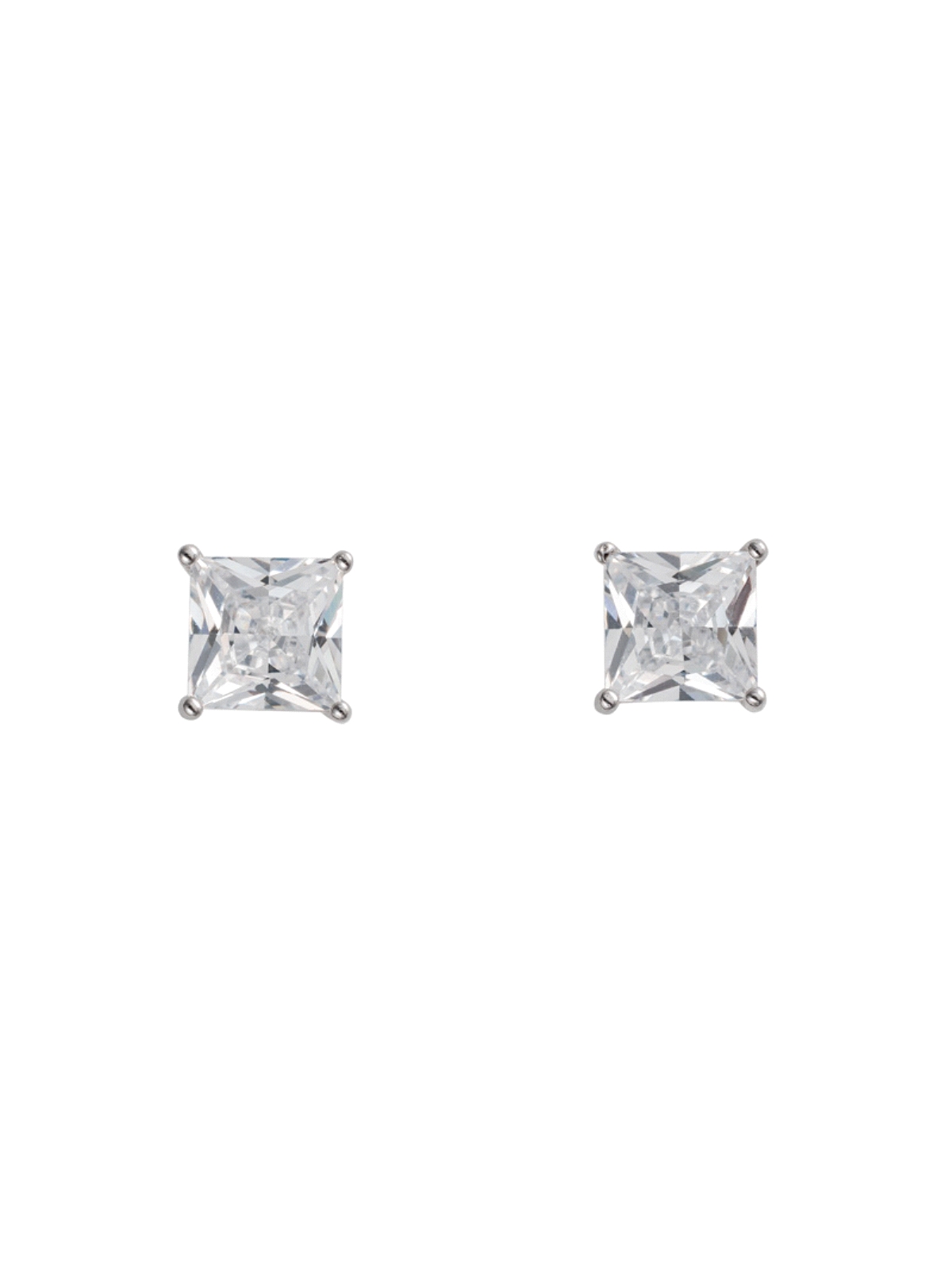 Pendientes de presión talla princesa con circonita blanca de 5 mm