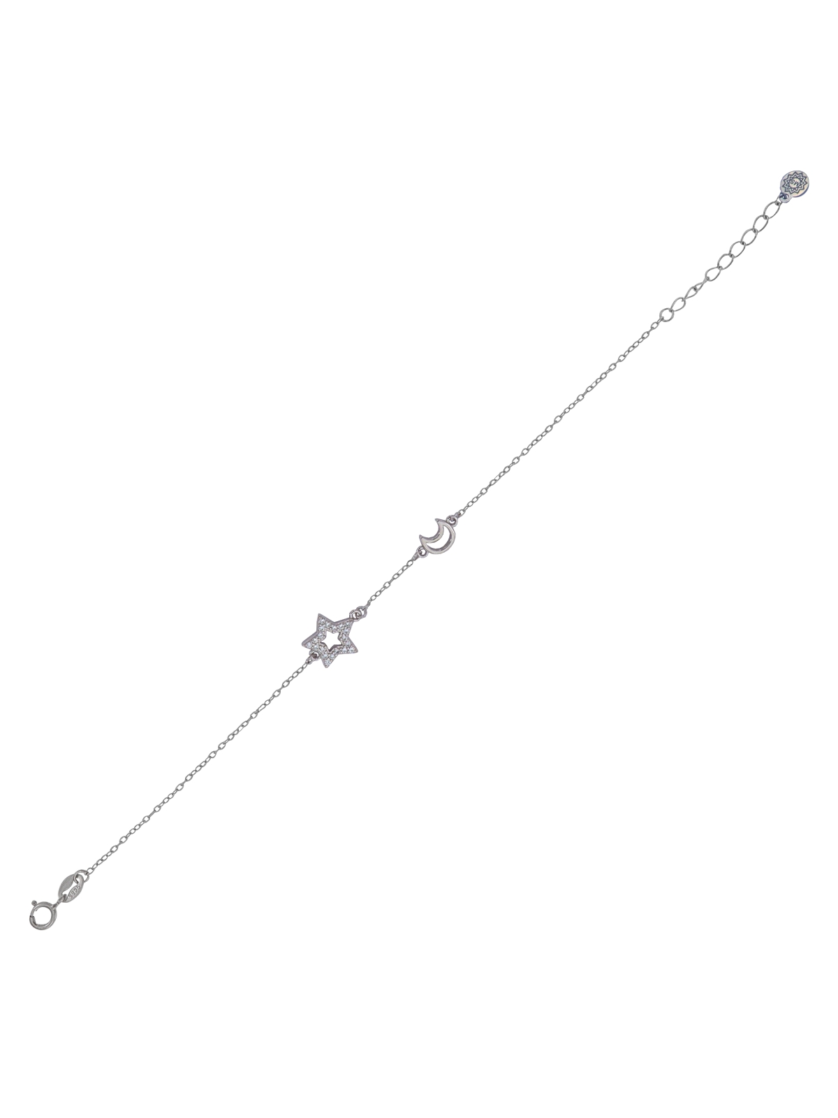 <p>Pulsera de plata finita decorada en un lateral con una estrella y una luna con circonitas blancas.  </p>
<p>Plata de primera 