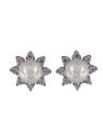 Pendientes de perlas con pétalos de circonitas blancas en Plata de Ley 925