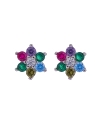 Pendientes de presión flor con circonitas de colores en Plata de Ley 925, medida 8 mm