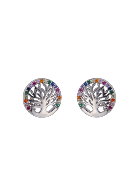 Pendientes de presión árbol de la vida con círculo de circonitas multicolor