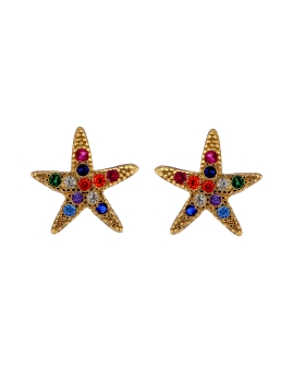 Pendientes de presión estrella de mar con circonitas multicolor