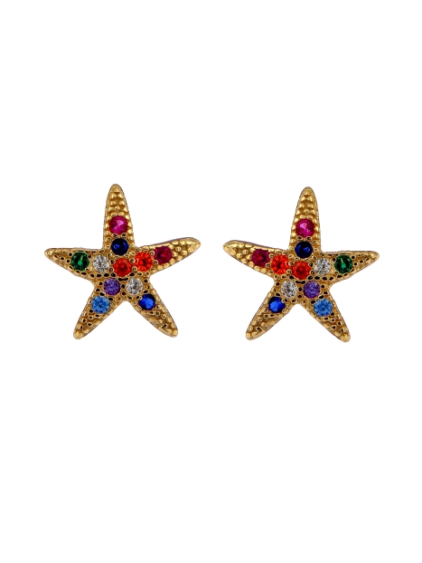Pendientes de presión estrella de mar con circonitas multicolor