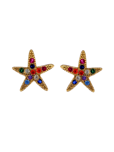 Pendientes de presión estrella de mar con circonitas multicolor