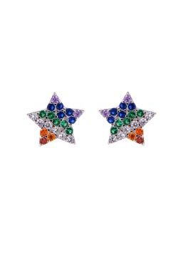 Pendientes de presión estrella con circonitas multicolor en Plata de Ley 925