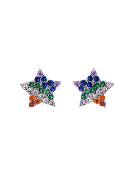 Pendientes de presión estrella con circonitas multicolor en Plata de Ley 925