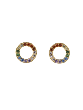 Pendientes de presión círculo calado dorado con circonitas multicolor
