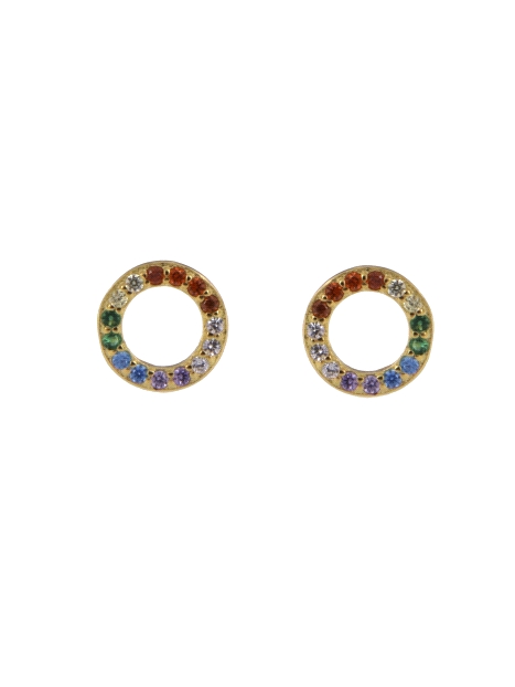 Pendientes de presión círculo calado dorado con circonitas multicolor
