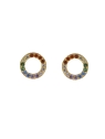 Pendientes de presión círculo calado dorado con circonitas multicolor