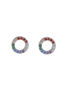 Pendientes de presión círculo calado multicolor en plata de ley 925