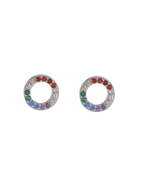 Pendientes de presión círculo calado multicolor en plata de ley 925