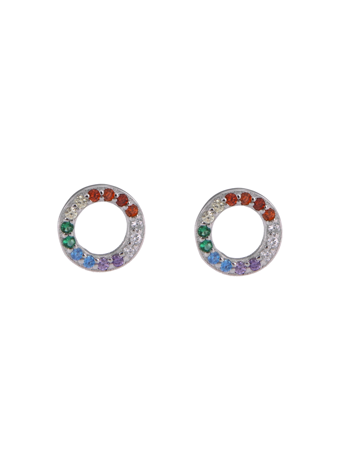 Pendientes de presión círculo calado multicolor en plata de ley 925