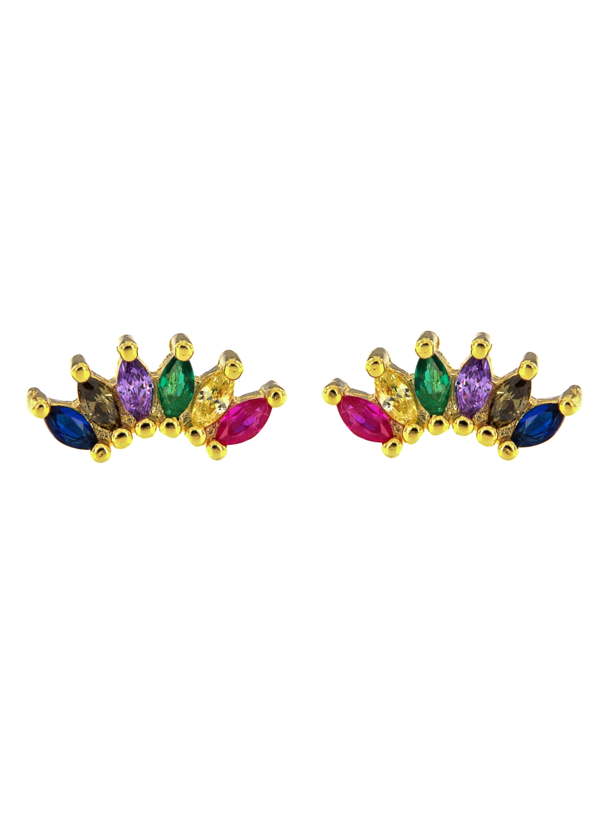 Pendientes dorados de presión con circonitas multicolor