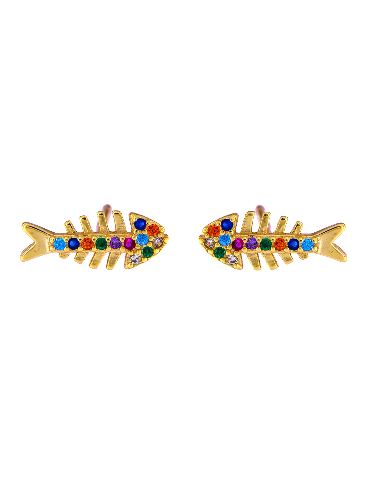 Pendientes de presión dorados raspa de pez con circonitas de colores