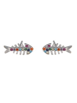Pendientes de presión espina de pez con circonitas multicolor
