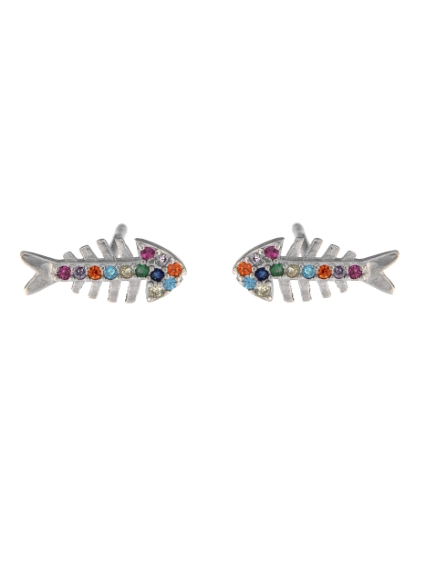 Pendientes de presión espina de pez con circonitas multicolor