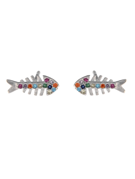 Pendientes de presión espina de pez con circonitas multicolor