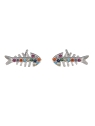 Pendientes de presión espina de pez con circonitas multicolor