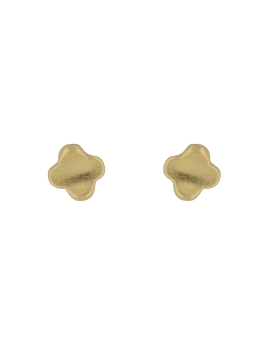 Pendientes de presión dorados motivo floral redondeado mate en Plata de Ley 925