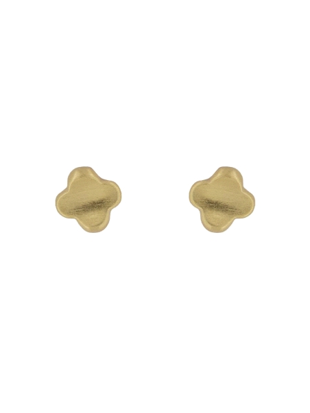 Pendientes de presión dorados motivo floral redondeado mate en Plata de Ley 925