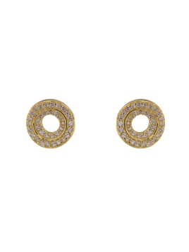 Pendientes de presión dorados círculos concéntricos con circonitas blancas en Plata de Ley 925