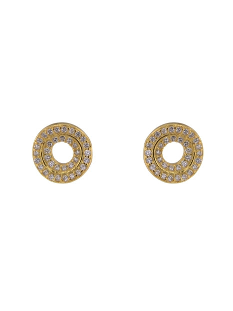Pendientes de presión dorados círculos concéntricos con circonitas blancas en Plata de Ley 925