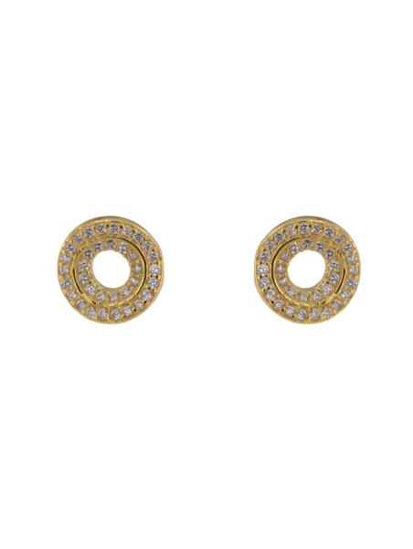 Pendientes de presión dorados círculos concéntricos con circonitas blancas en Plata de Ley 925