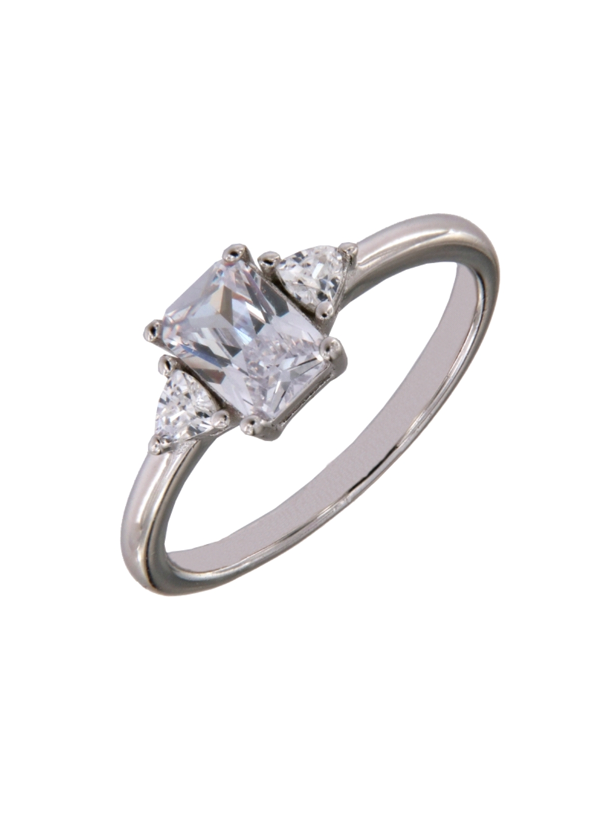 Anillo Solitario de Plata con Circonitas Laterales en Plata 925