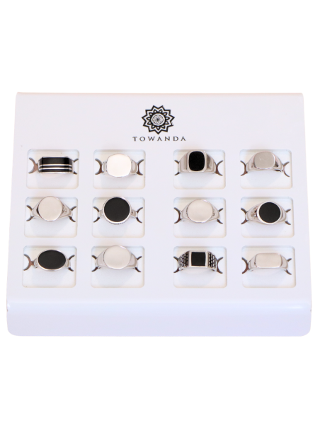 Expositor anillos plata sellos caballero con 12 unidades para joyerías