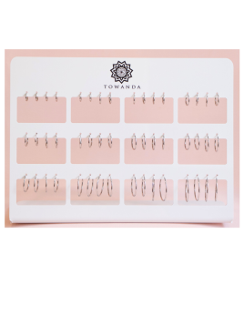 Expositor Aros Lisos Plata 24 Pares con diferentes medidas de aros lisos para joyerías
