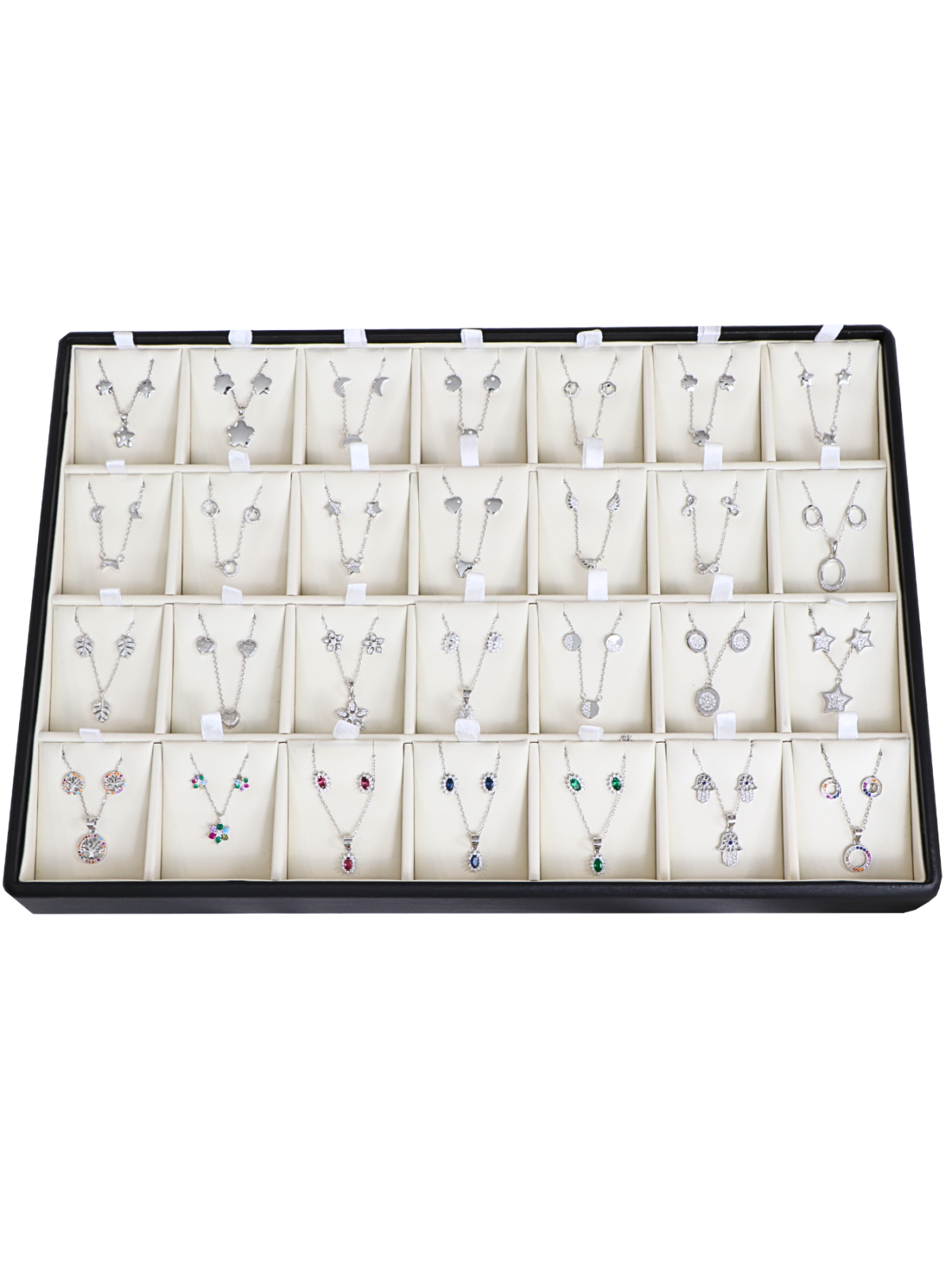 Expositor Conjuntos Plata 28 Conjuntos de polipiel para juegos y sets de plata