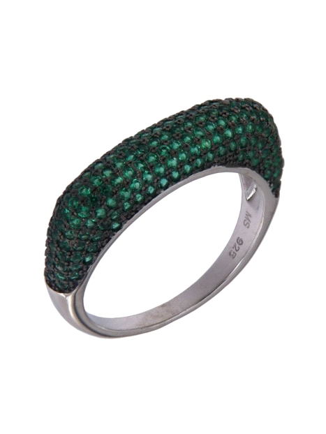 Anillo de Plata con Hileras de Circonitas Esmeralda en Plata 925