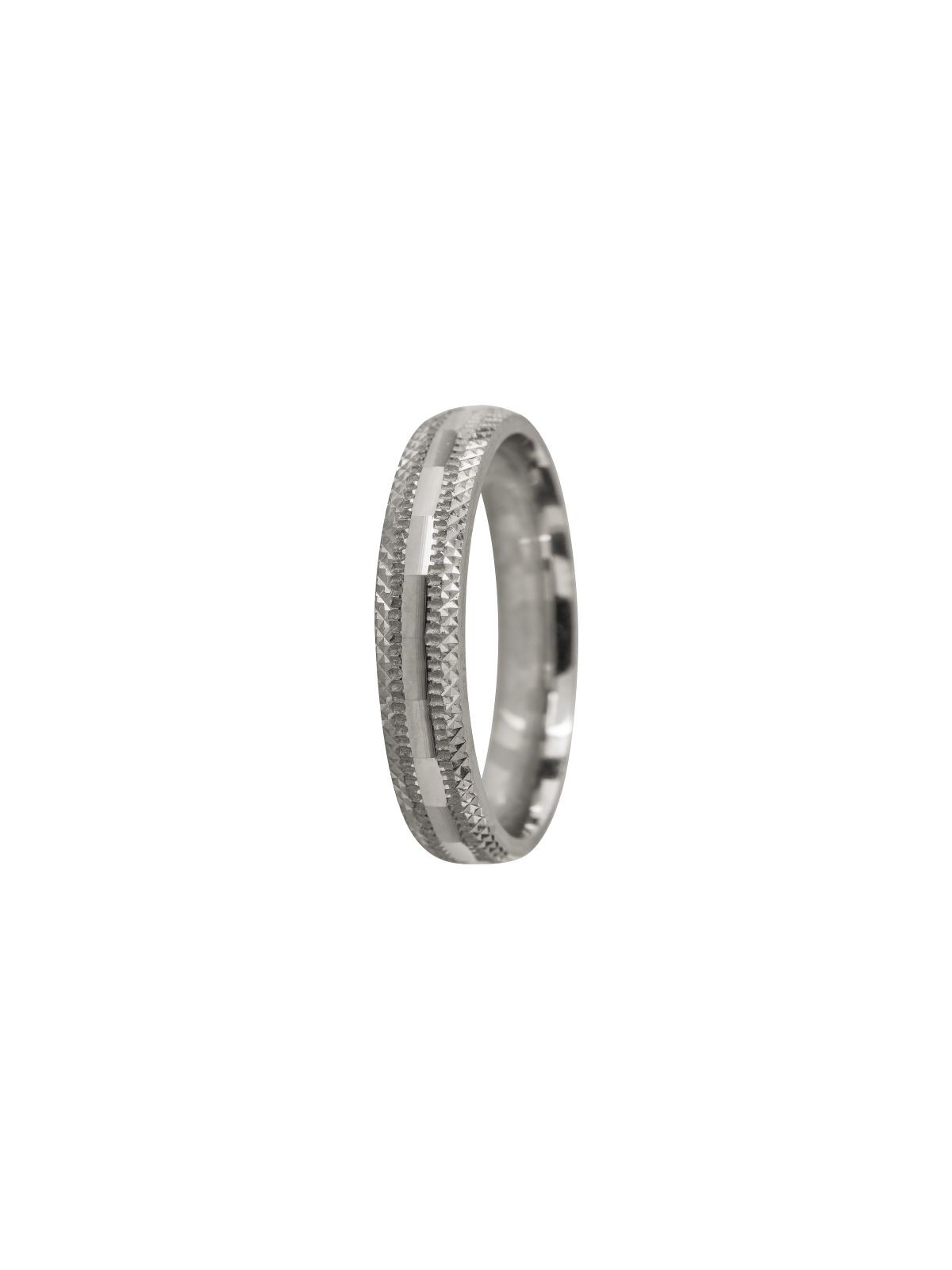 Alianza de plata con detalle central y relieve lateral