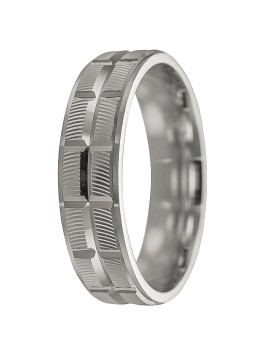 alianza de plata decorada en forma de cuadrados