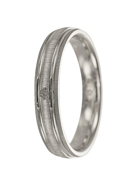 alianza de plata con circonita en el centro y acabado mate anillo de boda