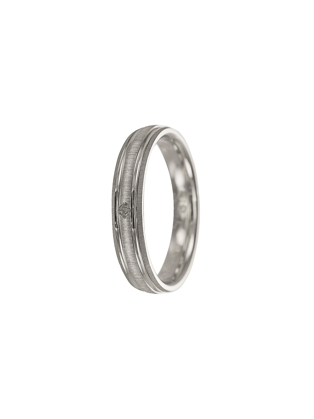 alianza de plata con circonita en el centro y acabado mate anillo de boda